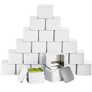 Высокое качество белый квадратный контейнер коробка для хранения ювелирных изделий 8 унций пустая свеча жестяная банка