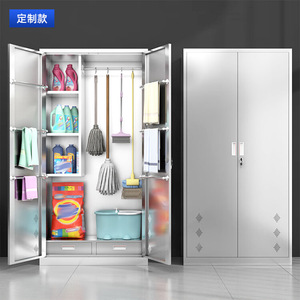 Gabinete de limpieza de acero inoxidable Xinlongfei de doble puerta con cerradura para almacenamiento en la cocina, incluye 2 cajones. - Product Image 1