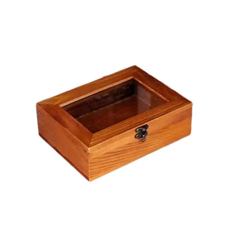 โบราณเดสก์ท็อปโปร่งใสไม้ของขวัญกล่องที่กำหนดเองสบู่กล่องไม้พร้อมฝาแก้ว