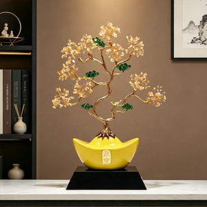 Crystal Money Tree Gemstone Bonsai Green Jade Leaves Gold Branches Treasure <b>Bowl</b> Base <b>Chinese</b> Style Lucky Gift - Product Image 5