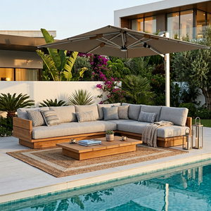 Muebles de Exterior Modernos, Cubierta Impermeable para Sofá de Jardín de Madera, Cubierta para Sofá de Terraza de Teca para Hotel, Sofá de Jardín de Lujo - Product Image 4