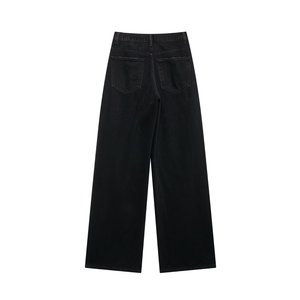Y2340 Nouveau pantalon pour femme à double boutonnage, taille haute et jambes larges, style jean - Product Image 2