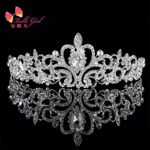 BELLEWORLD High Quality Wedding Bridal Hair Accessories Rhinestone Crystal Bling Tiara Wedding Crown With Comb Designer Bride