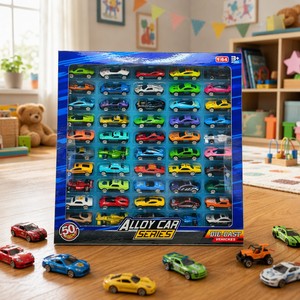 Set di 50 Auto in <span class=keywords><strong>Scala</strong></span> <span class=keywords><strong>1</strong></span>:64 in Lega Pressofusa - Veicoli Giocattolo in Metallo in Miniatura per Bambini 3-8 Anni, Regali per Feste di Compleanno e Natale - Product Image 1