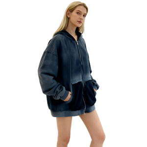 TKAN396 Sudadera con capucha ligera con diseño de lavado ácido para mujer, cuello con capucha liso elástico, transpirable, estilo callejero - Product Image 2