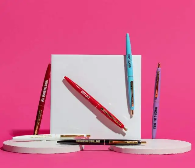 Boss conjunto de canetas femininas, conjunto de 6 canetas clique em ponta esferográfica recarregável brilhante