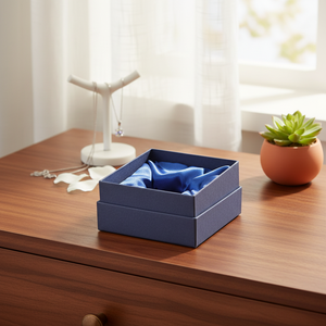 Scatola portagioie blu 12X12X5 cm con rivestimento in raso per Art 8063 - Product Image 3
