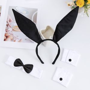 Halloween Costume Set Accessories <b>Black</b> Bunny Ears <b>Headband</b> 2Paw Gloves Bow Tie Wrist Cuffs Rabbit Tail and Fishnet Tights - Product Image 4