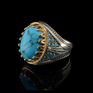 Vente en gros en Europe Bagues à grande pierre géométrique <span class=keywords><strong>turquoise</strong></span> Bagues à grande pierre <span class=keywords><strong>turquoise</strong></span> rétro tendance pour hommes - Product Image 2