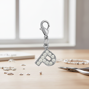 Ciondolo a forma di lettera P in cristallo placcato argento con strass per la creazione di gioielli - Product Image 3