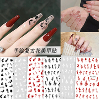 Autocollants 3D TSZS en gros pour ongles, motif floral coloré, autocollants floraux rétro, autocollants à presser pour ongles, autocollants en gel pour ongles