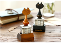 Timbre à rouleau vintage dateur et heureur avec manche en bois motif chat, réglable pour le marquage de date, idéal pour les registres manuels