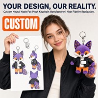 Porte-clés en peluche renard personnalisé avec motif de nœud neuronal, cadeau pour événement technologique, tenue de mascotte, prêt à personnaliser avec logo, commande en gros, ODM, OEM, cadeau technologique IA