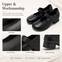 Chaussures décontractées élégantes pour femmes en cuir souple noir de luxe à talon carré avec bride auto-agrippante pour le quotidien – Vente en gros
