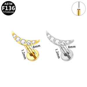Crescent Moon Stud Earrings <b>Titanium</b> Alloy Channel Setting Ear Cartilage Stud Simple Everyday Wear - Product Image 5