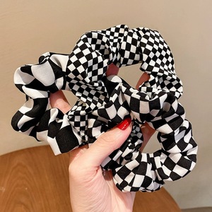 <b>Black</b> And White Checkered <b>Scrunchie</b> Fabric Hair Tie Casual Geometric Headdress - Product Image 1