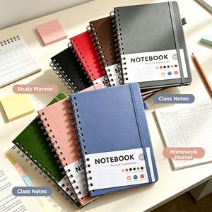 Carnet de notes A5 à spirale avec surface texturée en PVC, 100 feuilles, écriture fluide sans bavures d'encre - Product Image 1