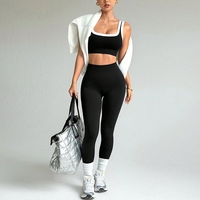 Ensemble de yoga 2 pièces pour femme, léger et respirant, soutien-gorge de sport élastique taille haute et pantalon long, vêtements de sport en nylon/spandex