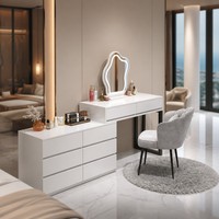 Ensemble de coiffeuse élégante en bois, grande capacité, minimaliste, avec 8 tiroirs, armoire de rangement latérale éclairée et amovible, pour salon et chambre