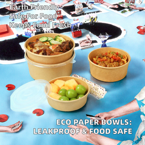 Bol en papier rond haute capacité, imperméable, de qualité alimentaire, enduit de PE, taille personnalisée pour conteneur alimentaire jetable - Product Image 1