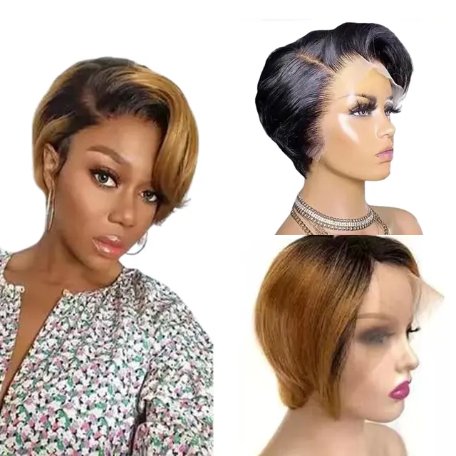 Lovely virgin mink brazilian short cut Bob wigs for black women wholesale natural straight human hair wig lace front wigs
