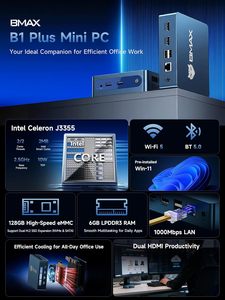 Mini PC Bmax B1 Plus <span class=keywords><strong>Intel</strong></span> Celeron J3355 6GB RAM 128GB EMMC + M.2 SSD (512GB/2TB) 4K Pantalla Dual 2.4G/5G WiFi BT5.0 OS 11 - Product Image 2