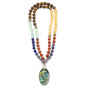 SCC6839 - Collier unique 7 chakras avec 109 perles et pendentif Om en labradorite, bijoux en pierres précieuses/cristaux, cadeau pour la fête des mères - Product Image 2