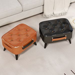 Storage Ottoman With Handle Home Stool Coffee Table Shoe <b>Changing</b> Seat Leather Footstool For Living Room Adult Use - Product Image 3