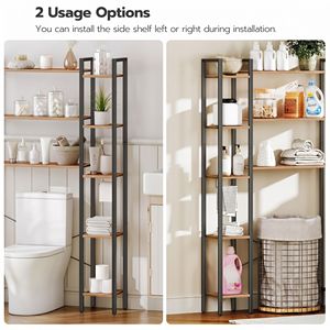 Scaffale portaoggetti da bagno CF Industrial a 8 ripiani reversibile in legno rustico e metallo, da posizionare sopra il WC, per la casa - Product Image 5