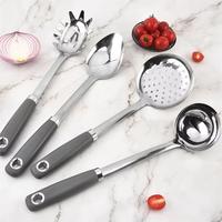 Ensemble de 10 ustensiles de cuisine en acier inoxydable avec manche en plastique, spatule, cuillère, fourchette à pâtes, presse-purée pour la cuisson