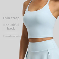 Superbe soutien-gorge de sport pour femme à dos froncé, avec bonnets intégrés, maintien antichoc, bretelles fines, style débardeur de yoga pour l'entraînement et la course à pied