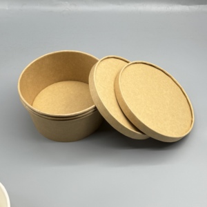 Tazón de ensalada desechable de papel kraft en varios tamaños con impresión personalizada para soluciones de empaque de comida para llevar en restaurantes. - Product Image 5