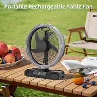 Ventilateur de table rechargeable portable de 12 pouces, 3 vitesses, 270° °   Oscillateur avec lumière LED, minuterie de 1 à 8 heures, sortie USB, entrée 15V DC