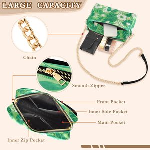 Sac bandoulière imprimé hibiscus hawaïen avec chaîne, sac à bandoulière personnalisé en cuir PU pour femme, mini sac carré - Product Image 6