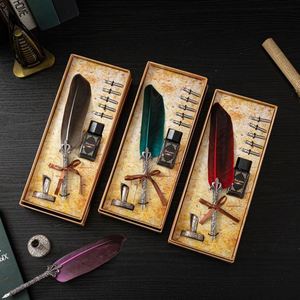 New Style Dipping Feather Pen Student Stationery Fountain Pen Gift <b>Set</b> Customized Logo Feather Fountain Metal Absorb Ink Pen - Product Image 1