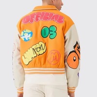 Veste de baseball courte pour homme, en cuir véritable, avec logo personnalisé, patchs en chenille personnalisés, broderie élégante, manches en cuir véritable, style varsity.