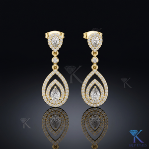 ต่างหูเพชรทรงหยดน้ำ KRUP JEWELS เพชรเลี้ยงในห้องปฏิบัติการ ประดับทองคำแท้ 14K 18K แบบฝังเพชรเต็มเม็ด ทรงหยดน้ำเปิด รับรองโดย IGI หรูหรา - Product Image 1