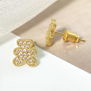 Wholesale Bulk In Stock <b>Cute</b> Design 18K Gold Plated Teddy <b>Bear</b> Stud Earrings for Women - Product Image 2