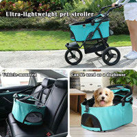 Poussette pliable pour animaux de compagnie JXB à 3 roues, confortable, légère, avec poignée réglable et laisse de sécurité