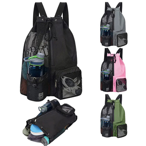 Customized Mesh Gym Bag Sports Beach <b>Backpack</b> Men Women Summer Swim Net Drawstring <b>Backpacks</b> with Wet Pockets for Outdoor Hiking - Product Image 1