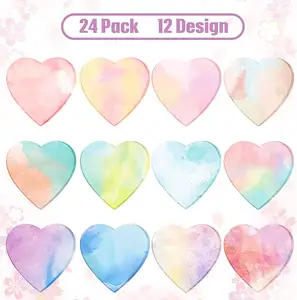 베스트 셀러 24Pcs 귀여운 심장 모양 수채화 줄 지어 밝은 다채로운 스티커 메모 사용자 정의 메모 종이 패드 제조 업체