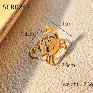 Gepersonaliseerde Oceaan Stijl Schattige Sieraden 18K Vergulde Waterdichte Krab Roestvrij Staal Verstelbare Ring - Product Image 5