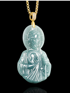 Pendentif en jadeite naturelle Feicui bleu eau de Saint-Jude avec fermoir en argent S925, style classique - Product Image 3