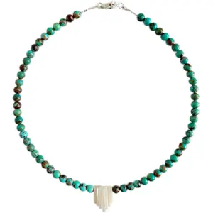 Perles rondes turquoises naturelles de 6mm avec pendentif en coquille blanche collier de 16 pouces bijoux unisexe