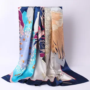 Foulard en soie avec imprimé numérique, nouveau design, élégant foulard pour femmes et filles, 100%