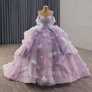 Gaun bunga mewah Quinceanera Gaun 3D renda bunga bahu terbuka Vestidos De 15 Anos pesta ulang tahun <span class=keywords><strong>Prom</strong></span> putri Rsm251010 - Product Image 1
