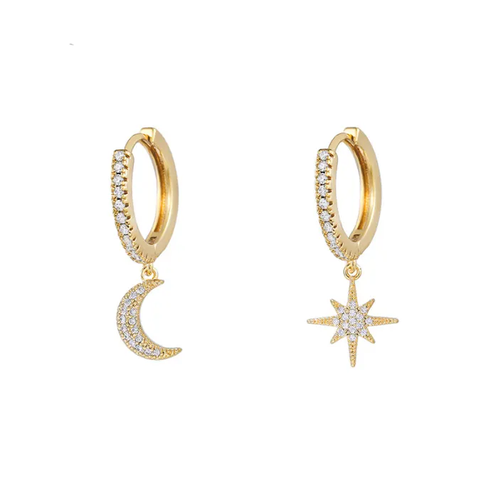 ファッションINSかわいいミニマリストエレガントなフープHuggies耳ジュエリー銅の女性月と星のイヤリング