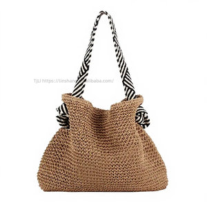Nouvelle Sangle d'épaule pliable en corde de papier tressée à rayures, style marine coréen, avec boucle magnétique et nœud, pour les vacances à la plage Tanjing - Product Image 1