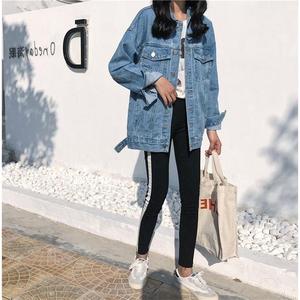 Jaket Jins Wanita Kerah Rebah Warna Biru, Mantel Luaran Longgar Kasual Modis Feminin - Product Image 5