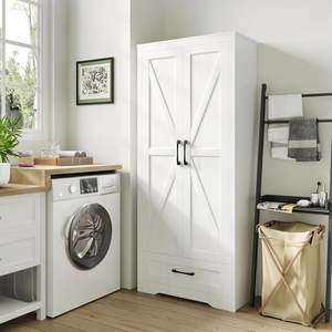 Casilleros modernos de madera blanca, casilleros de cabaña con estantes ajustables, puertas de Granero, armarios altos de cocina para comida, comedor, uso escolar - Product Image 3